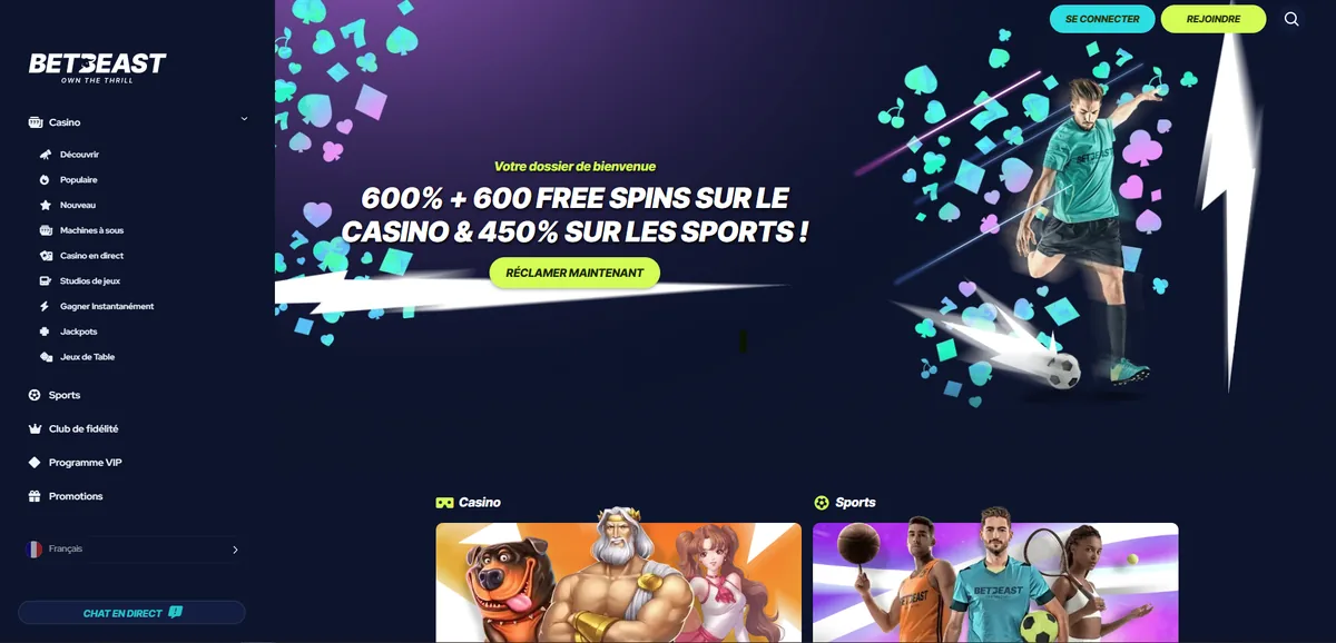 Page d'accueil du casino en ligne BetBeast