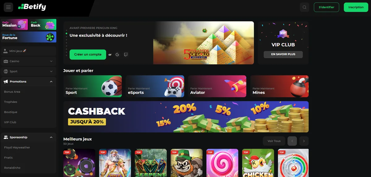 Page d'accueil du casino en ligne Betify
