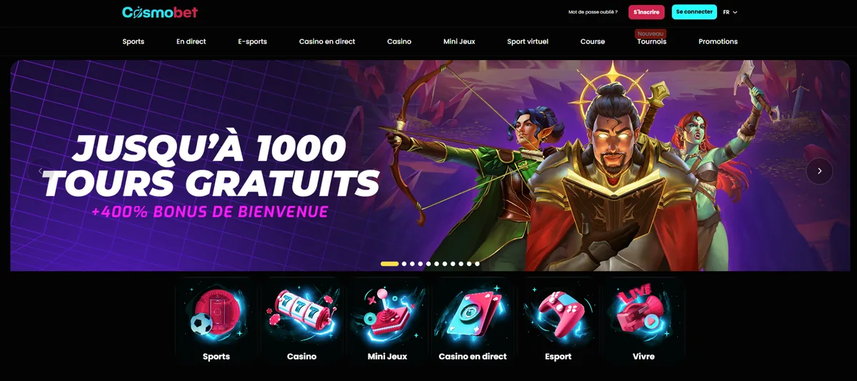Page d'accueil du casino en ligne Cosmobet