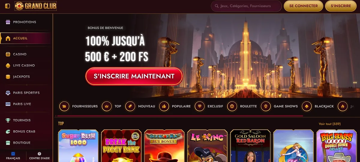 Page d'accueil du casino en ligne Grand Club