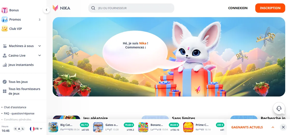Page d'accueil du casino en ligne Nika